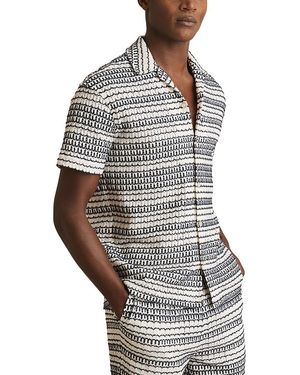 Reiss Chez Short Sleeve Embroidered Crochet Cuban Shirt - Gray