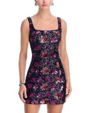 Aqua Floral Sequin Mini Dress - Purple