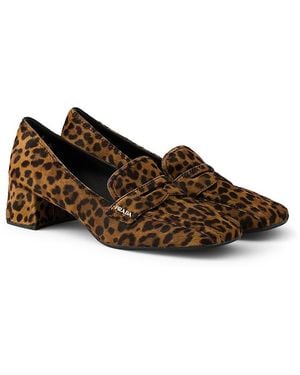 Prada Printed Leather Loafers - Brown