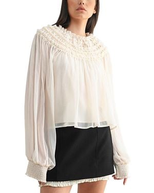 Luvee Mable Smocked Sheer Blouse - White