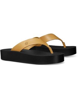 Tory Burch Leather Platform Flip Flops - Black