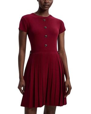 Karen Millen Viscose Tab Pleated Knit Mini Dress - Red