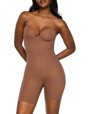 Spanx Shape Suit Your Fancy Strapless Mid Thigh Bodysuit - Brown
