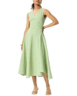 Whistles Check V Neck Asymmetric Dress - Green