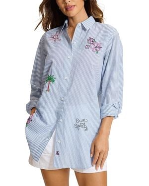 Tommy Bahama Summer Embroidered Boyfriend Shirt - Blue
