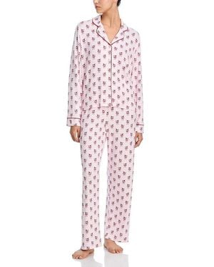 Aqua Notched Collar Jersey Pajama Set - Red