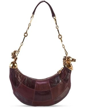 Chloé Chain Horse Checkered Leather Shoulder Bag - Purple