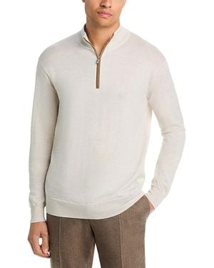 Peter Millar Autumn Crest Suede Trim Quarter Zip Sweater - White