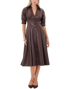 Miss Circle Vilda Faux Leather Pleated Midi Dress - Brown