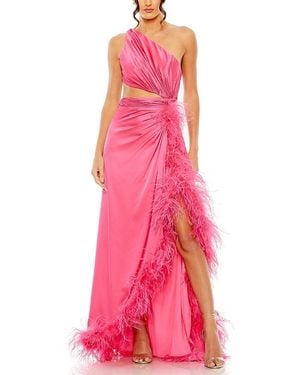 Mac Duggal One Shoulder Key Hold Detail With Feather Lining Dress - Pink