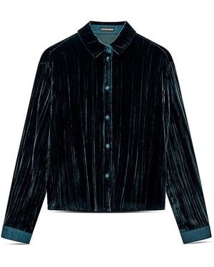 Emporio Armani Pleated Velvet Long Sleeve Top - Blue