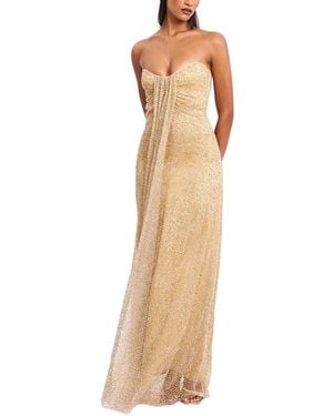 Miss Circle Ada Rhinestone Embellished Strapless Gown With Head Scarf - Natural