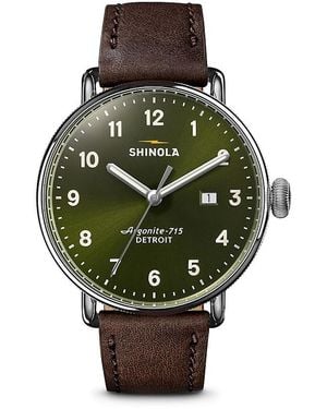 Shinola Canfield 3Hd Leather Strap Watch, 43Mm - Green