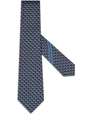 ZEGNA Printed Aurelia Car Pattern Silk Classic Tie - Blue
