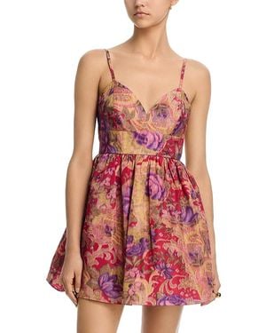 Aqua Sleeveless Rose Jacquard Mini Dress - Red