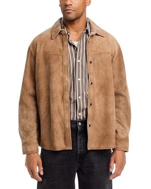 FRAME Suede Leather Snap Button Shirt Jacket - Brown