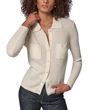 Donna Karan Weekend Polo Ribbed Button Down Sweater - Natural