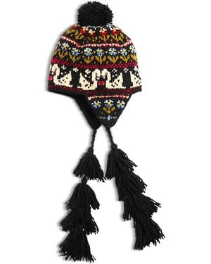 French Knot Swan Pom-Pom Wool Hat - Black