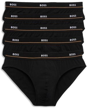 BOSS Essential Stretch Cotton Logo Briefs, Pack Of 5 - Black
