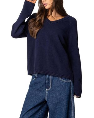 Edikted Martha Oversized V Neck Sweater - Blue