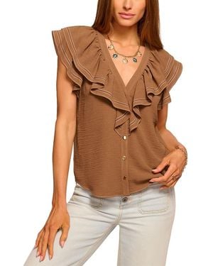 Ramy Brook Stitch Lettie Ruffled Sleeveless Blouse - Brown