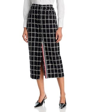 Thom Browne Windowpane Houndstooth Tweed High Waisted Button Front Skirt - Black