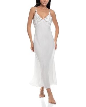 In Bloom Lace Embellished Shimmer Satin Nightgown - White