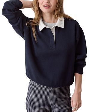 Marine Layer Cloud 9 Cotton Blend Fleece Polo Sweatshirt - Blue