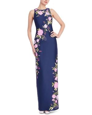Badgley Mischka Appliqued Embroidered Column Dress - Blue