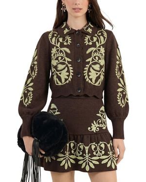 FARM Rio Countryside Cow Embroidered Cardigan - Black