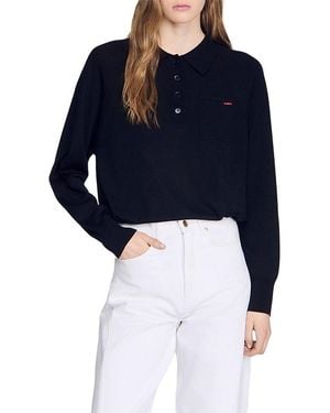 Sandro Miki Wool Blend Polo Sweater - Blue