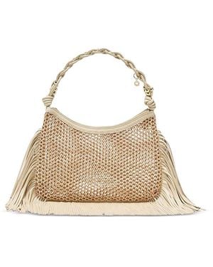 Maje Fringed Leather Mesh Hobo Bag - Natural