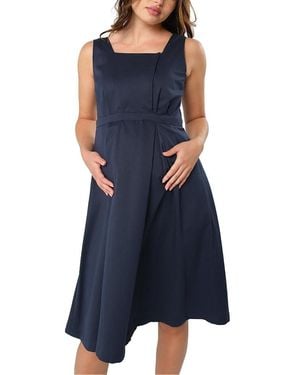 Marion Sleeveless Empire Waist Maternity & Nursing Knee Length Tea Dress - Blue