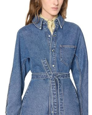 OSSOU Cotton Belted Denim Jacket - Blue