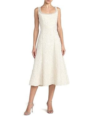 Mac Duggal Boucle Embellished Square Neck A Line Midi Dress - Natural