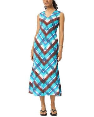 Whistles Petite Checked V Neck Textured Dress - Blue