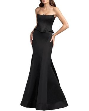 Mac Duggal Strapless Satin Corset Peplum Gown - Black