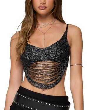 Edikted Ora Metallic Fringed Bra Top - Black