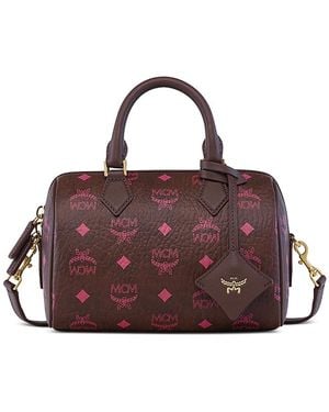 MCM Ella Boston Small Visetos Leather Shoulder Bag - Purple