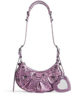 Balenciaga Le Cagole Xs Shoulder Bag Metallized With Leopard Print - Purple