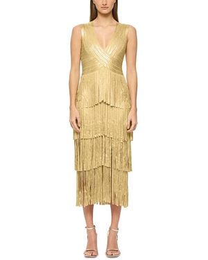 Hervé Léger Foiled Bandage Fringe Midi Dress - Yellow