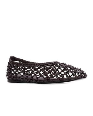 Black Suede Studio Sonia Woven Leather Ballerina Flats - Black