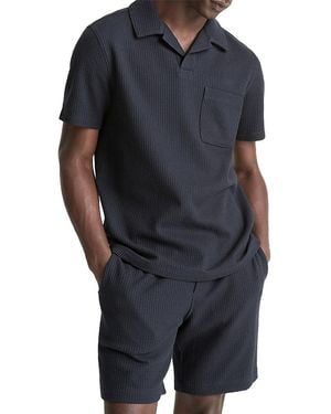 Vince Short Sleeve Seersucker Polo Shirt - Black