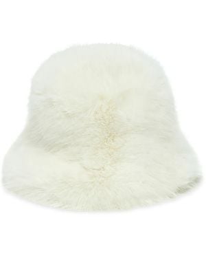 Jocelyn Oversized Faux Fur Bucket Hat - White
