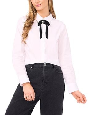 Cece Crop Velvet Bow Top - White
