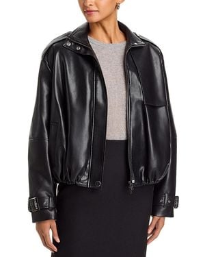 Toccin Alyssa Faux Leather Funnel Neck Bomber Jacket - Black
