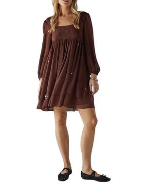 Warehouse Hand Embellished Square Neck Mini Dress - Red
