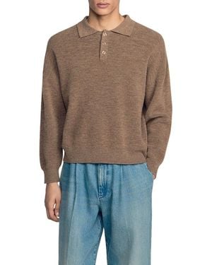 Sandro Ribbed Alpaca Blend Polo Shirt - Blue
