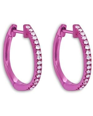 Meira T Rhodium Plated Diamond Small Hoop Earring - Pink