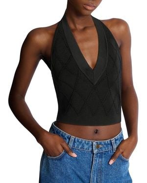 Balmain Quilted Knit Halterneck Top - Black